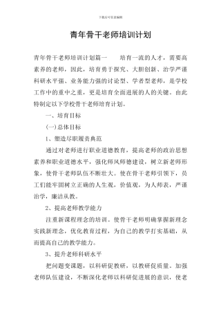 青年骨干教师培训计划