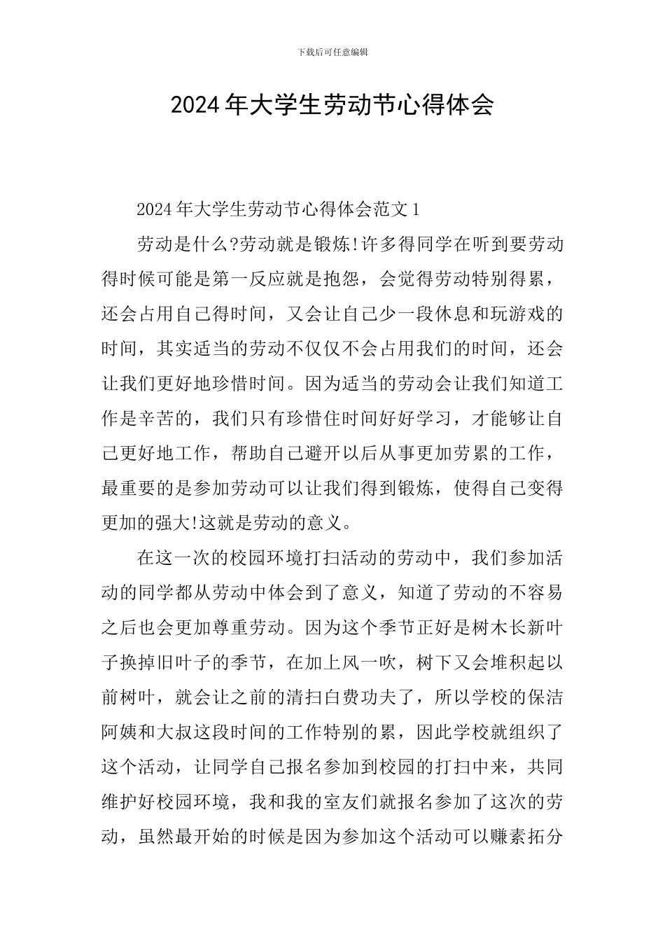 2024年大学生劳动节心得体会_第1页