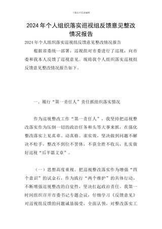 2024年个人组织落实巡视组反馈意见整改情况报告
