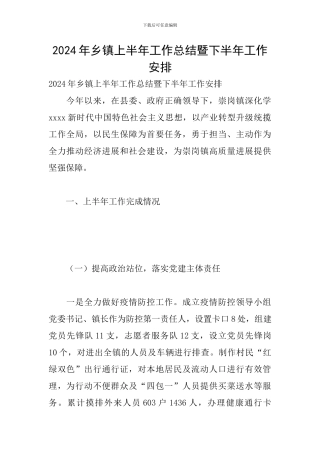 2024年乡镇上半年工作总结暨下半年工作安排