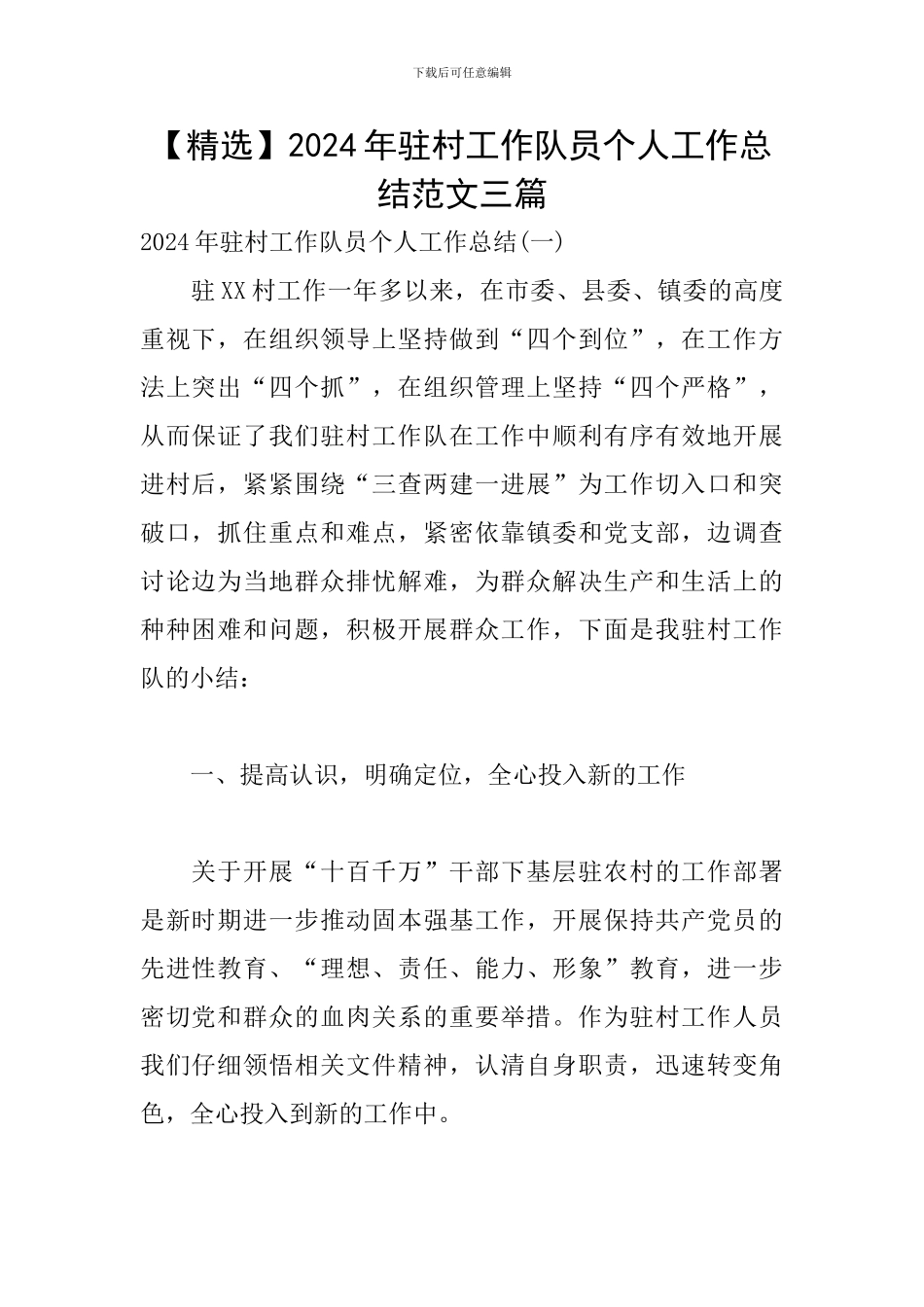 2024年驻村工作队员个人工作总结范文三篇_第1页