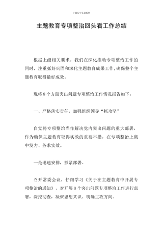 主题教育专项整治回头看工作总结