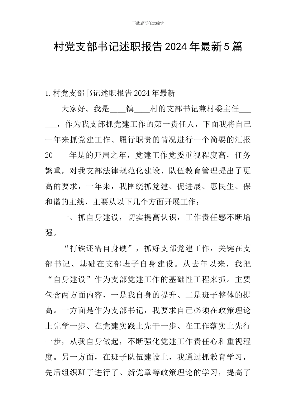 村党支部书记述职报告2024年最新5篇_第1页