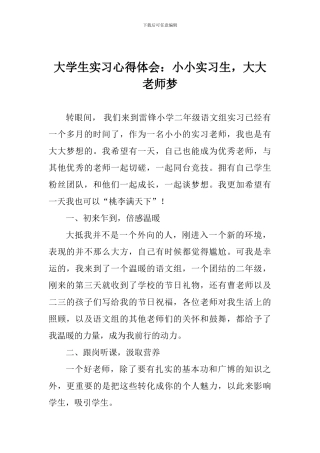 大学生实习心得体会：小小实习生-大大教师梦