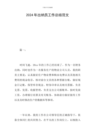 2024年出纳员工作总结范文