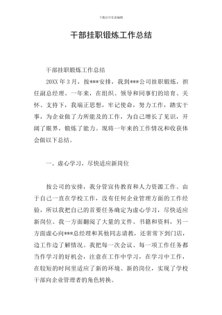 干部挂职锻炼工作总结