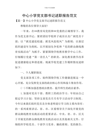 中心小学党支部书记述职报告范文