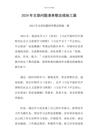2024年支部问题清单整改措施三篇