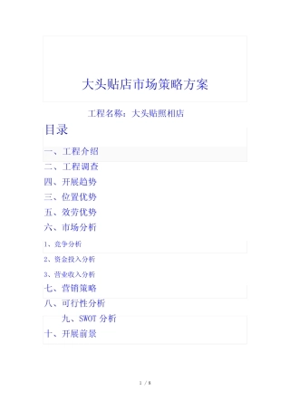 大头贴店市场策略方案
