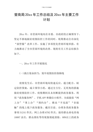 营商局20xx年工作总结及20xx年主要工作计划