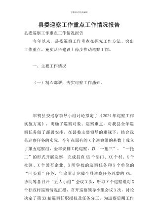 县委巡察工作重点工作情况报告