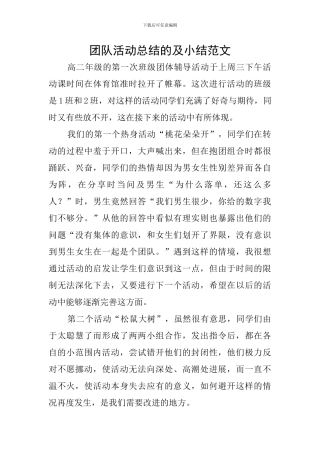 团队活动总结的及小结范文