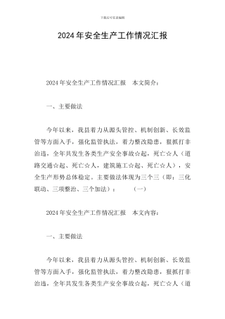 2024年安全生产工作情况汇报