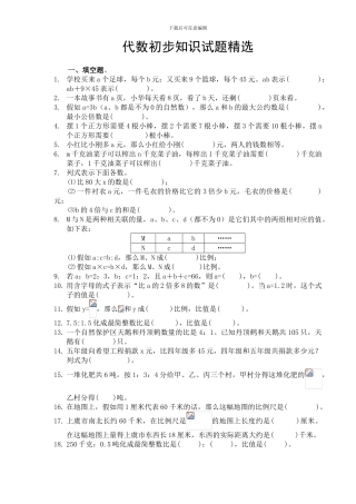 六年级数学代数初步知识练习题