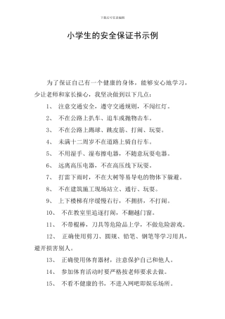 小学生的安全保证书示例