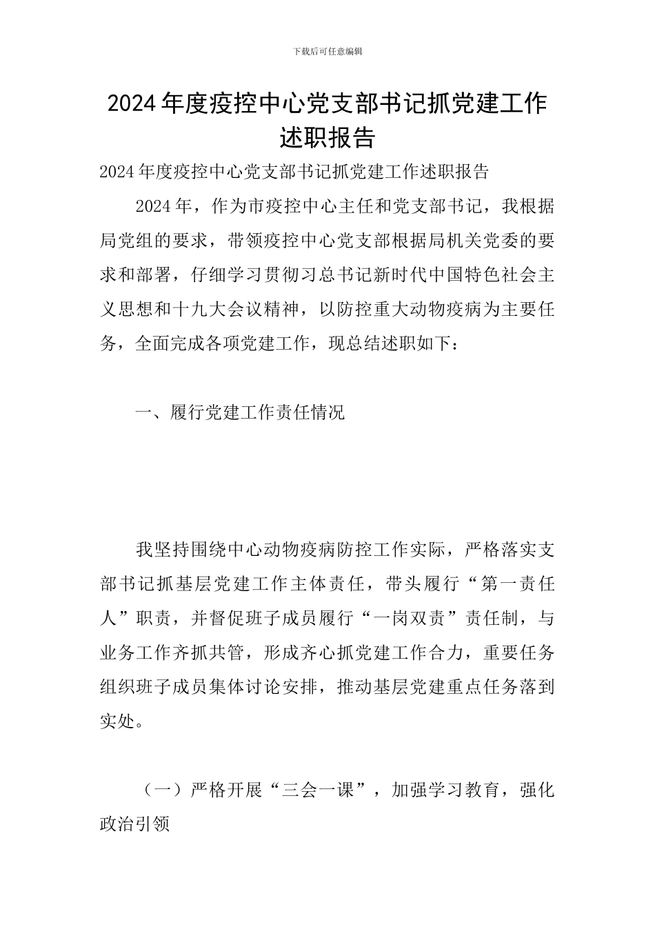 2024年度疫控中心党支部书记抓党建工作述职报告_第1页