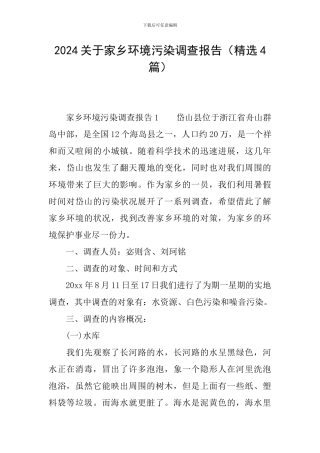 2024关于家乡环境污染调查报告