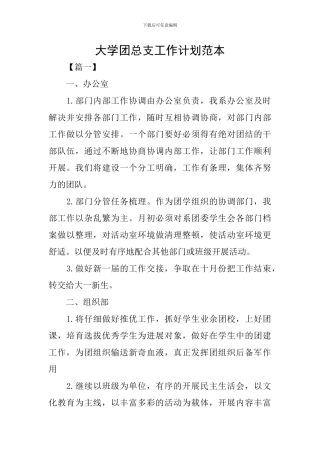 大学团总支工作计划范本