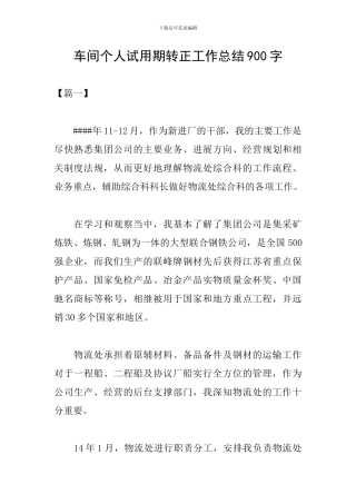 车间个人试用期转正工作总结900字