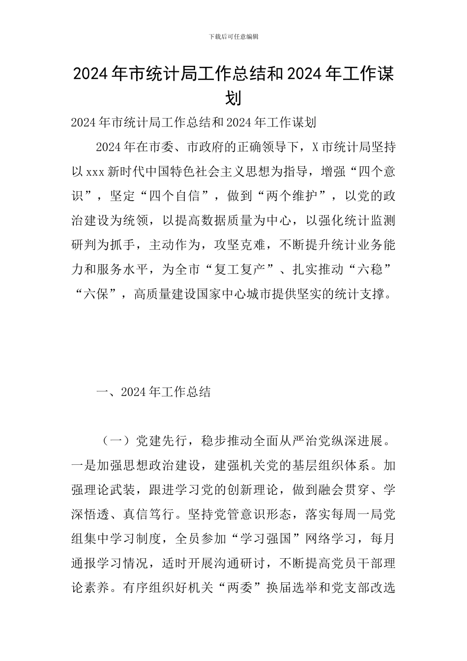 2024年市统计局工作总结和2024年工作谋划_第1页