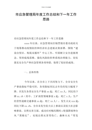 市应急管理局年度工作总结和下一年工作思路