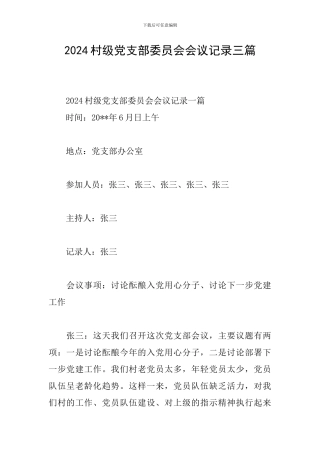 2024村级党支部委员会会议记录三篇