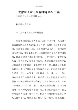 支部班子对照检查材料2024三篇