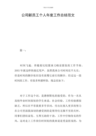 公司新员工个人年度工作总结范文