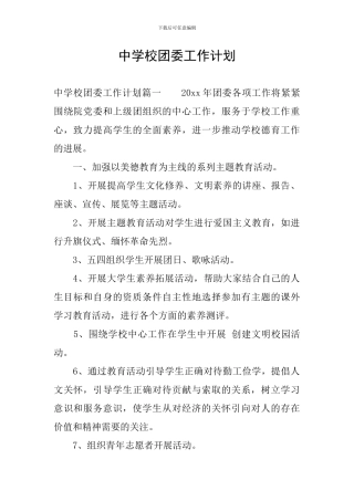 中学校团委工作计划