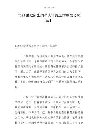 2024财政所出纳个人年终工作总结