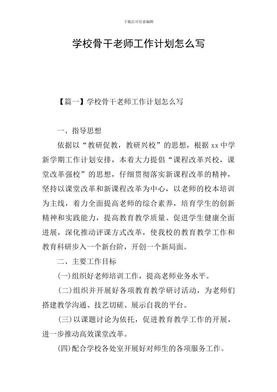 学校骨干教师工作计划怎么写_第1页