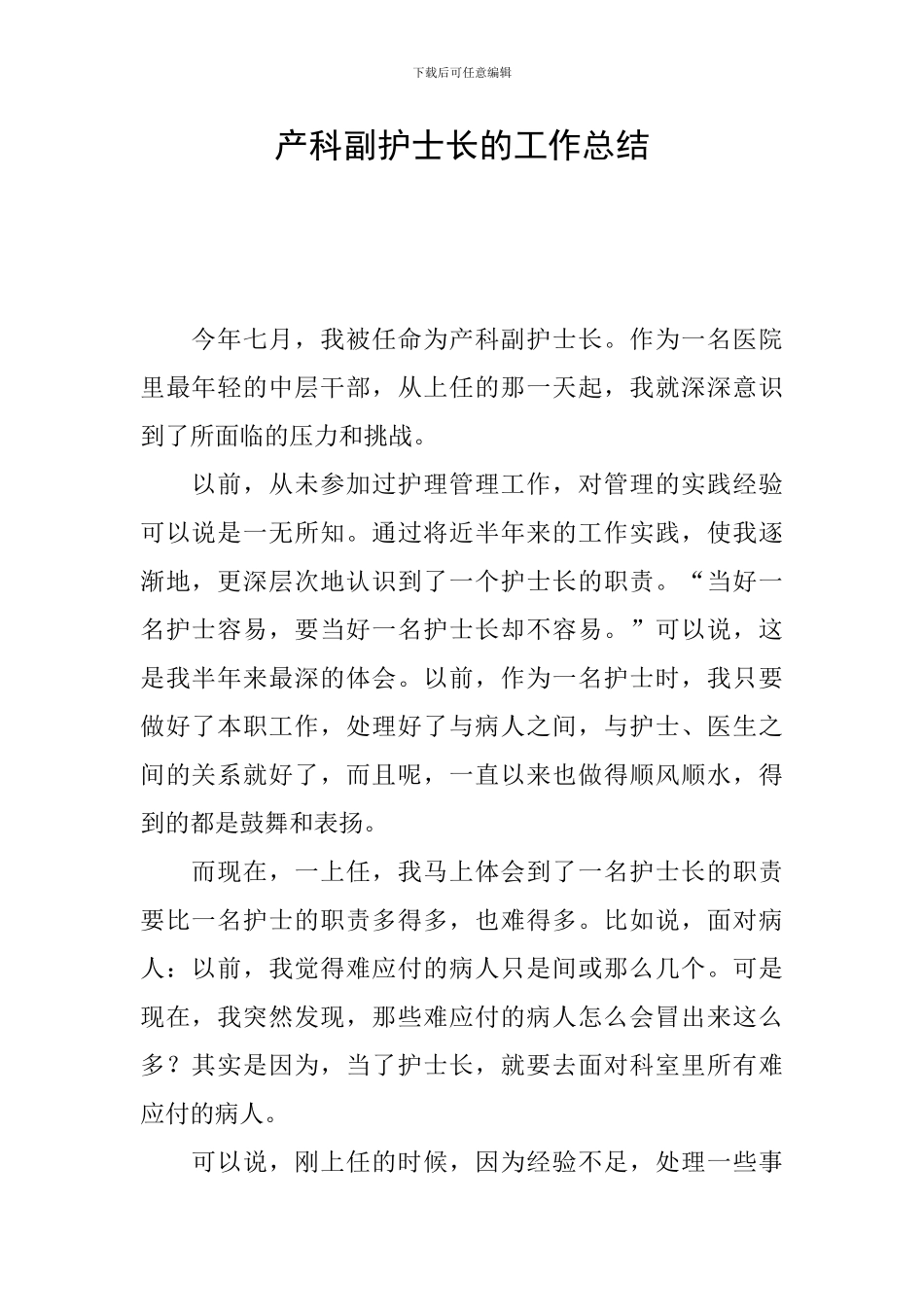 产科副护士长的工作总结_第1页