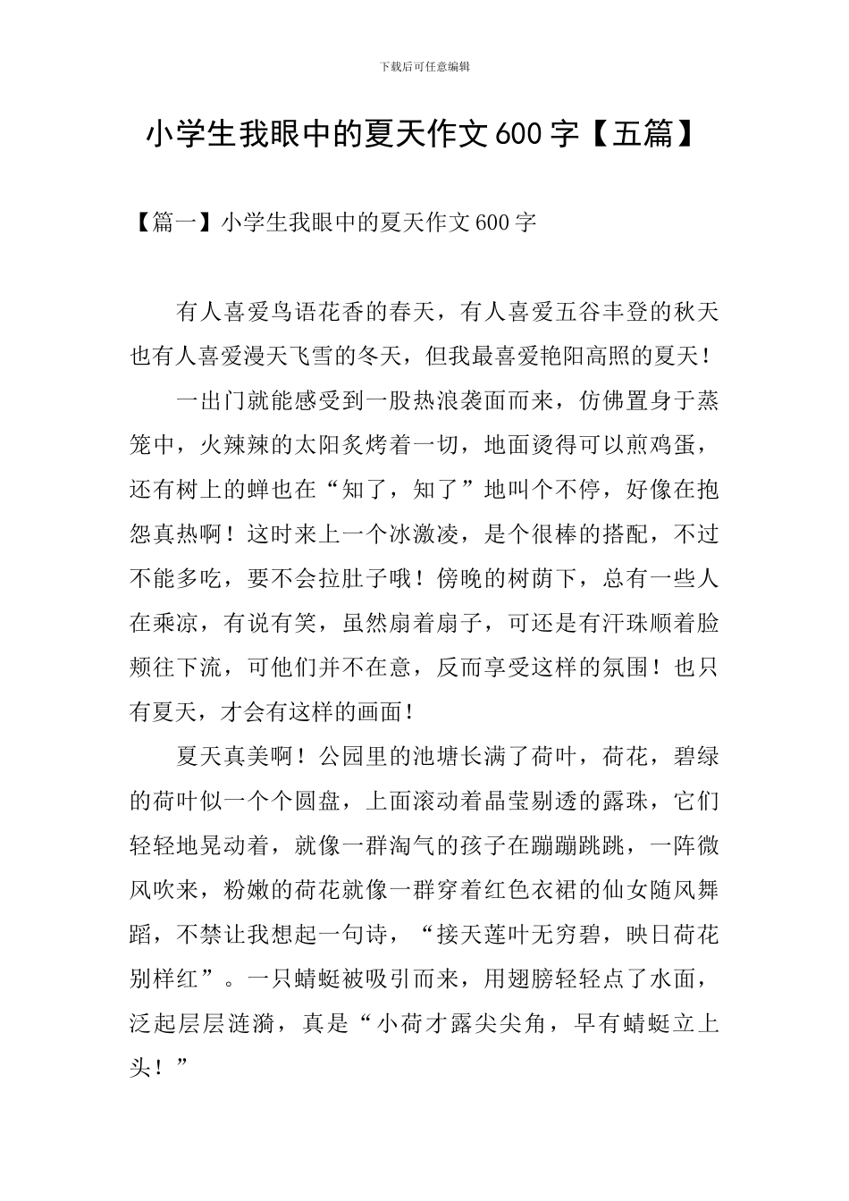 小学生我眼中的夏天作文600字_第1页
