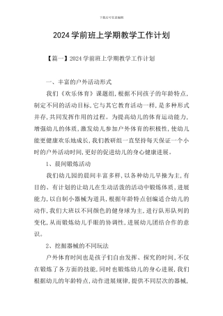 2024学前班上学期教学工作计划