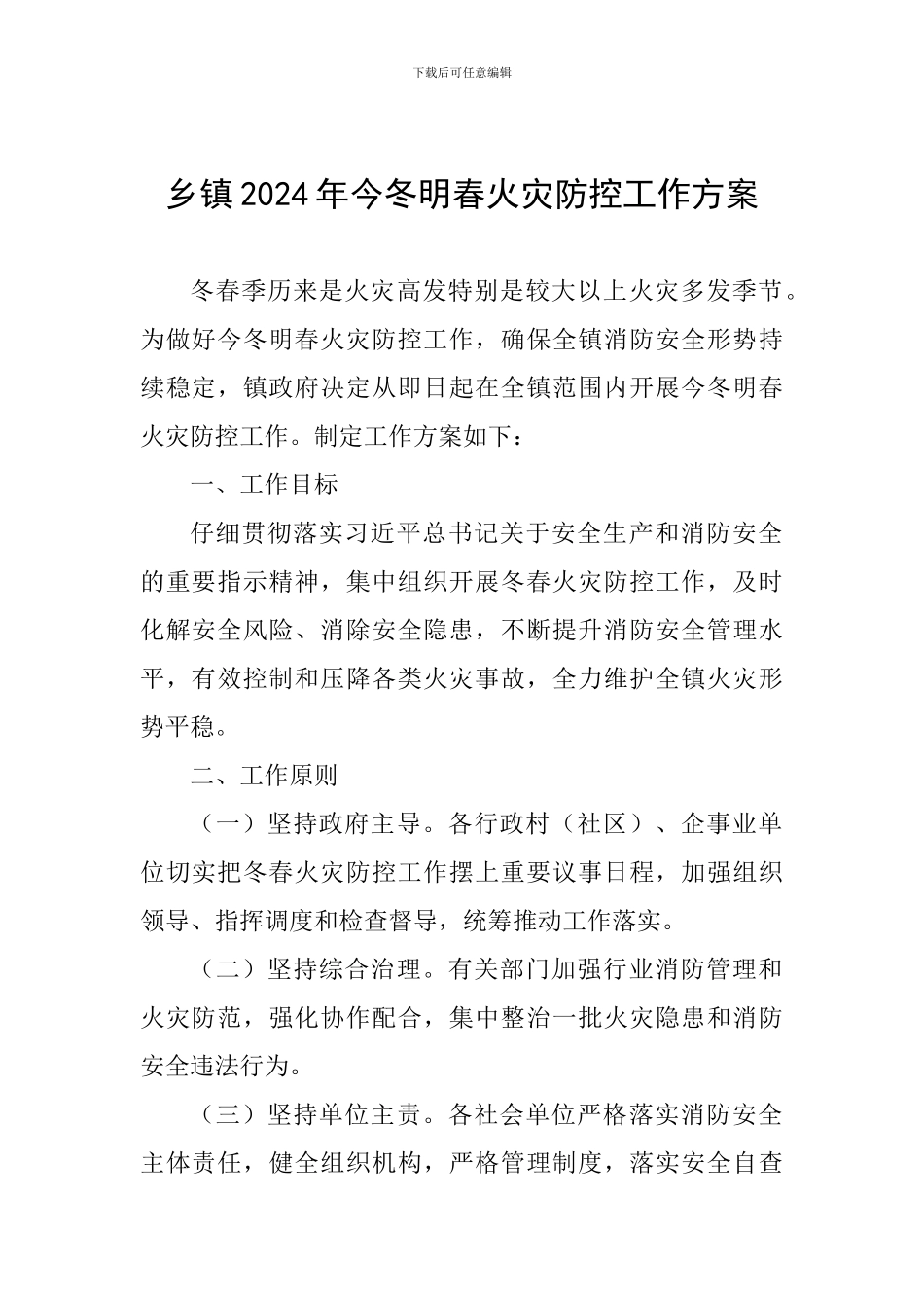 乡镇2024年今冬明春火灾防控工作方案-0_第1页