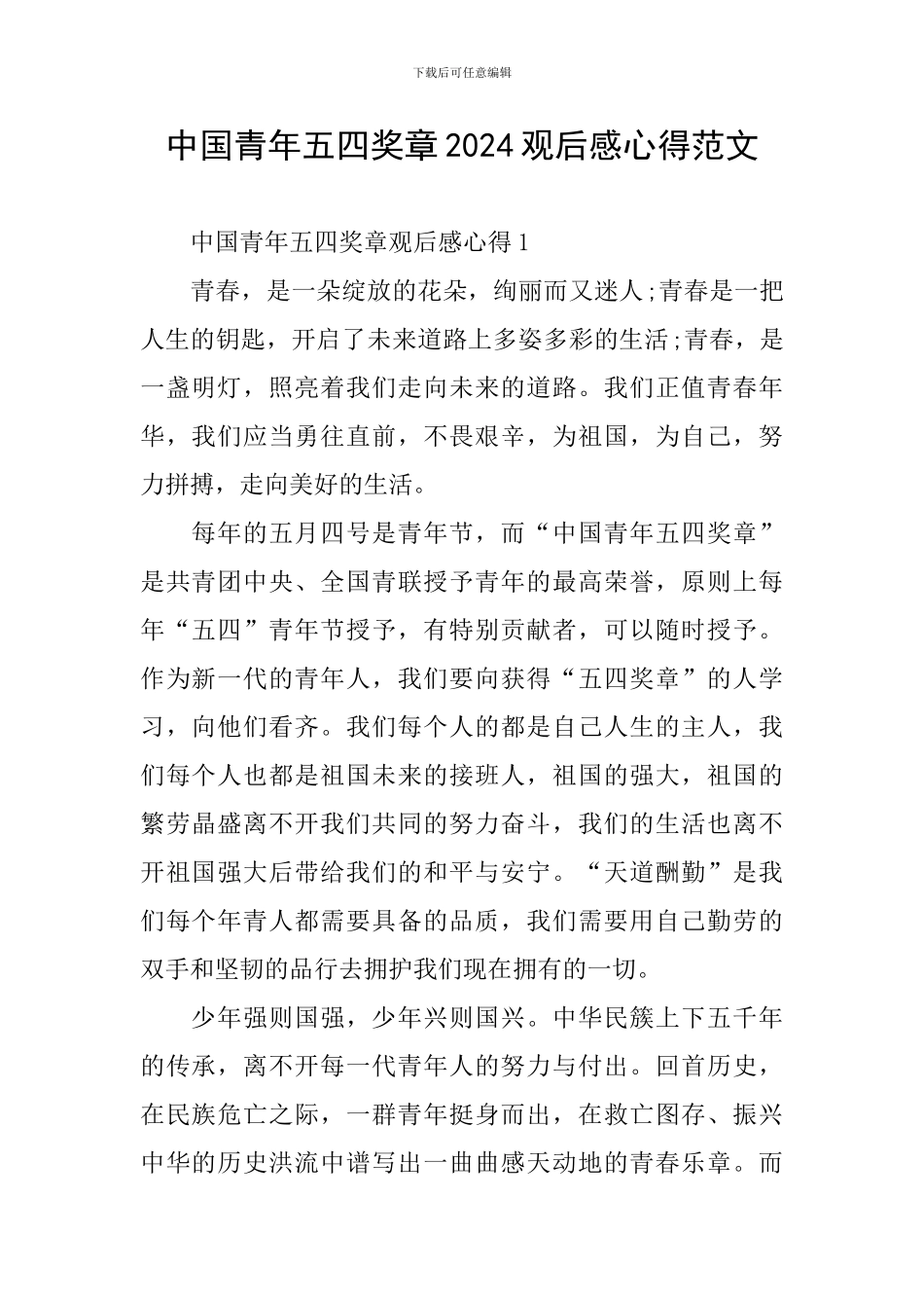 中国青年五四奖章2024观后感心得范文_第1页