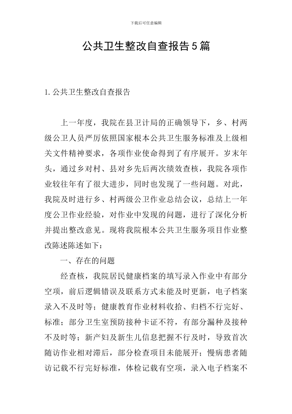 公共卫生整改自查报告5篇_第1页