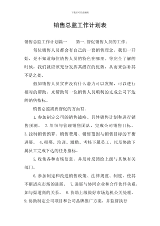 销售总监工作计划表