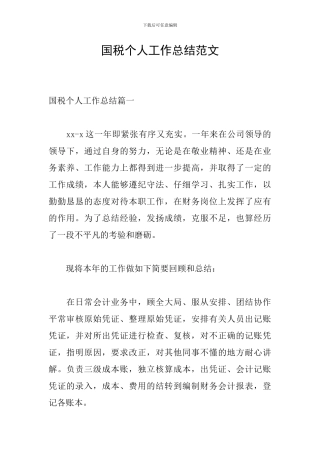 国税个人工作总结范文