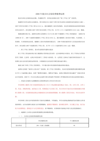 2008年成都市社会保险费缴费标准 