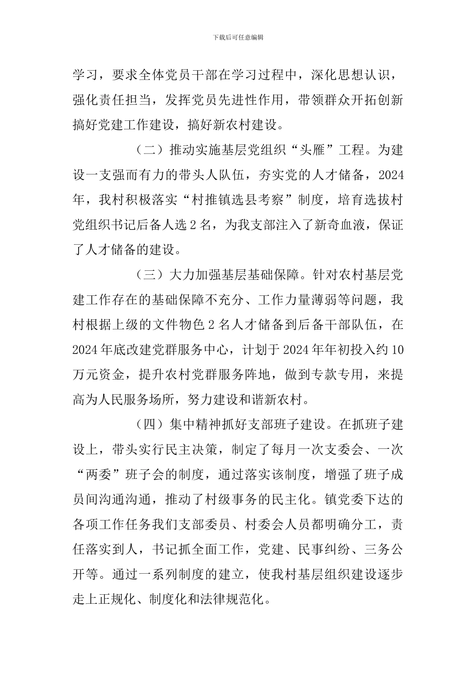 村党支部书记2024年度抓基层党建工作述职报告_第2页