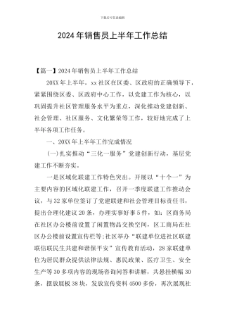 2024年销售员上半年工作总结