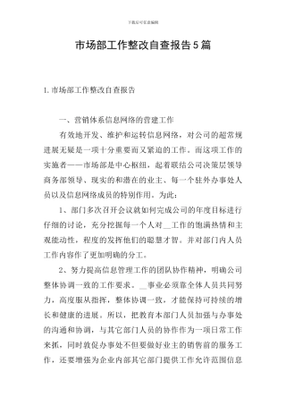 市场部工作整改自查报告5篇