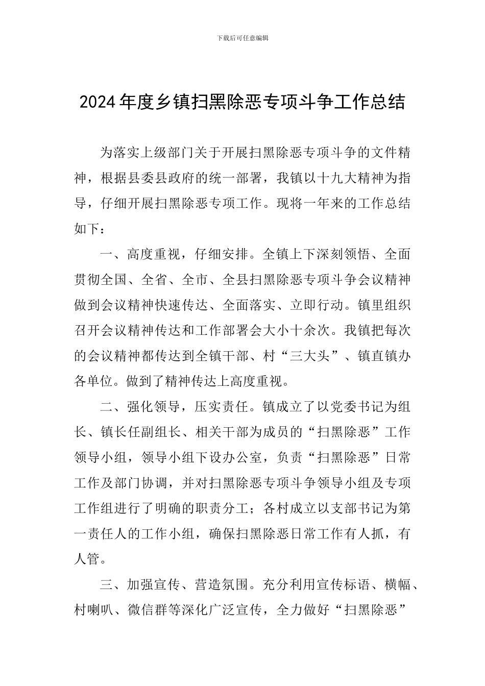 2024年度乡镇扫黑除恶专项斗争工作总结_第1页
