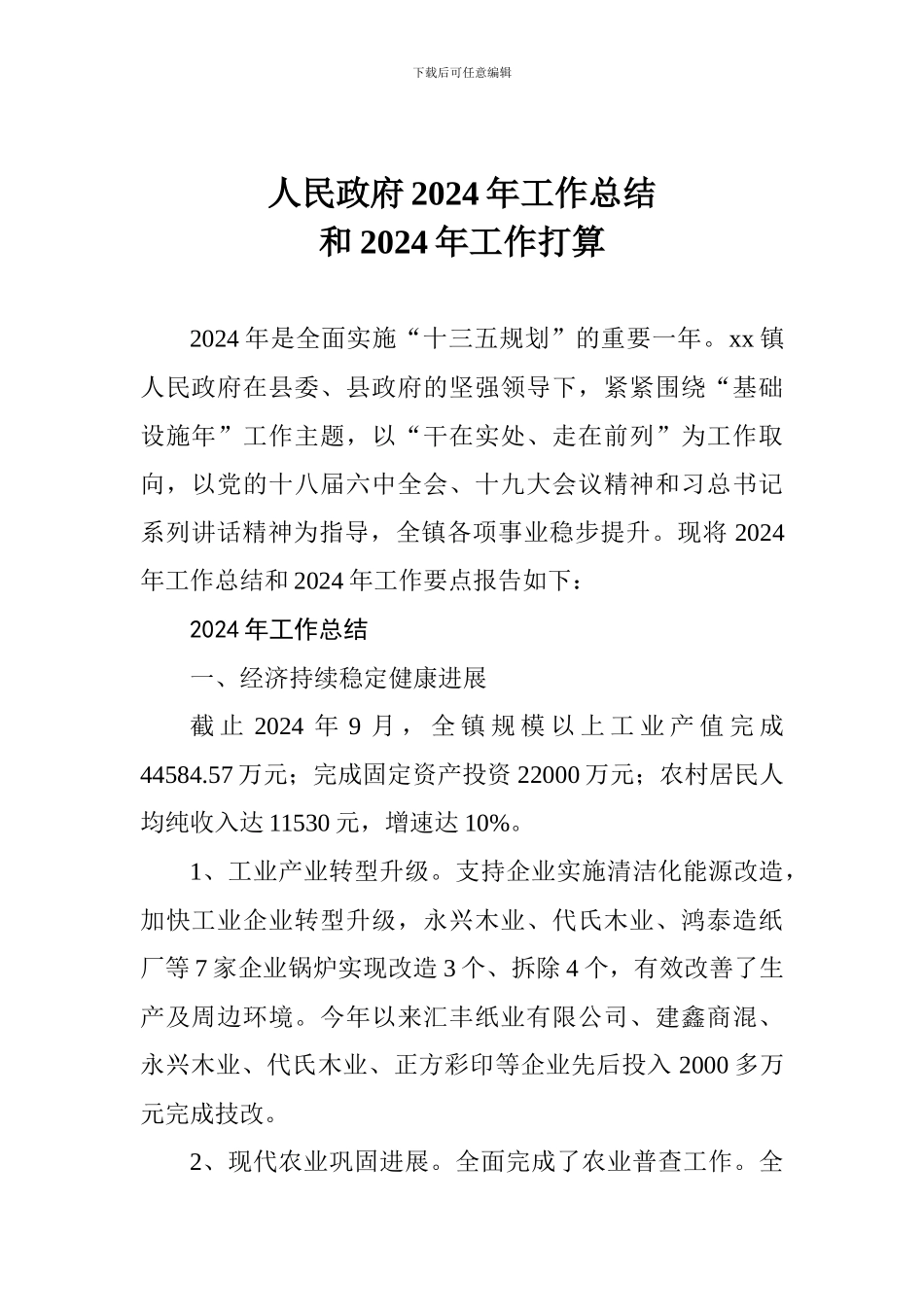 人民政府2024年工作总结和2024年工作打算_第1页