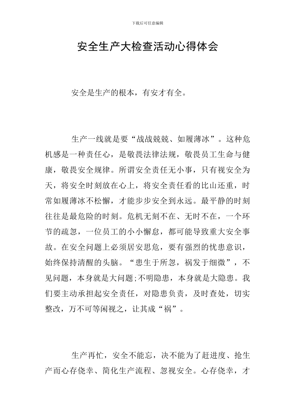 安全生产大检查活动心得体会_第1页