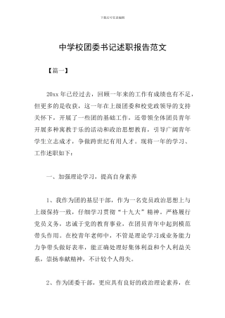中学校团委书记述职报告范文