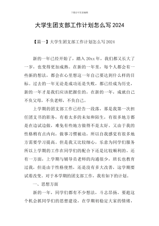 大学生团支部工作计划怎么写2024