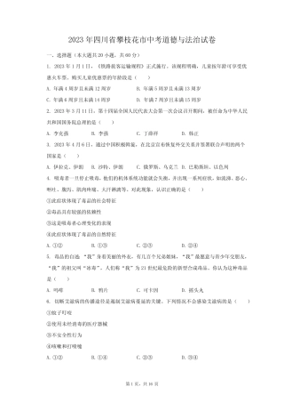 2023年四川省攀枝花市道德与法治中考试卷(含解析) 