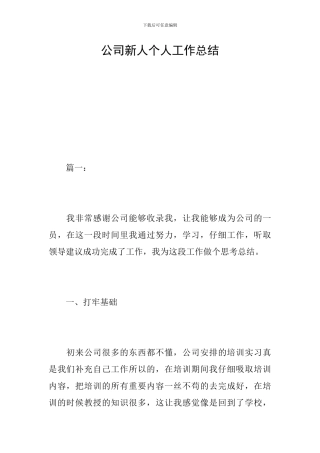 公司新人个人工作总结